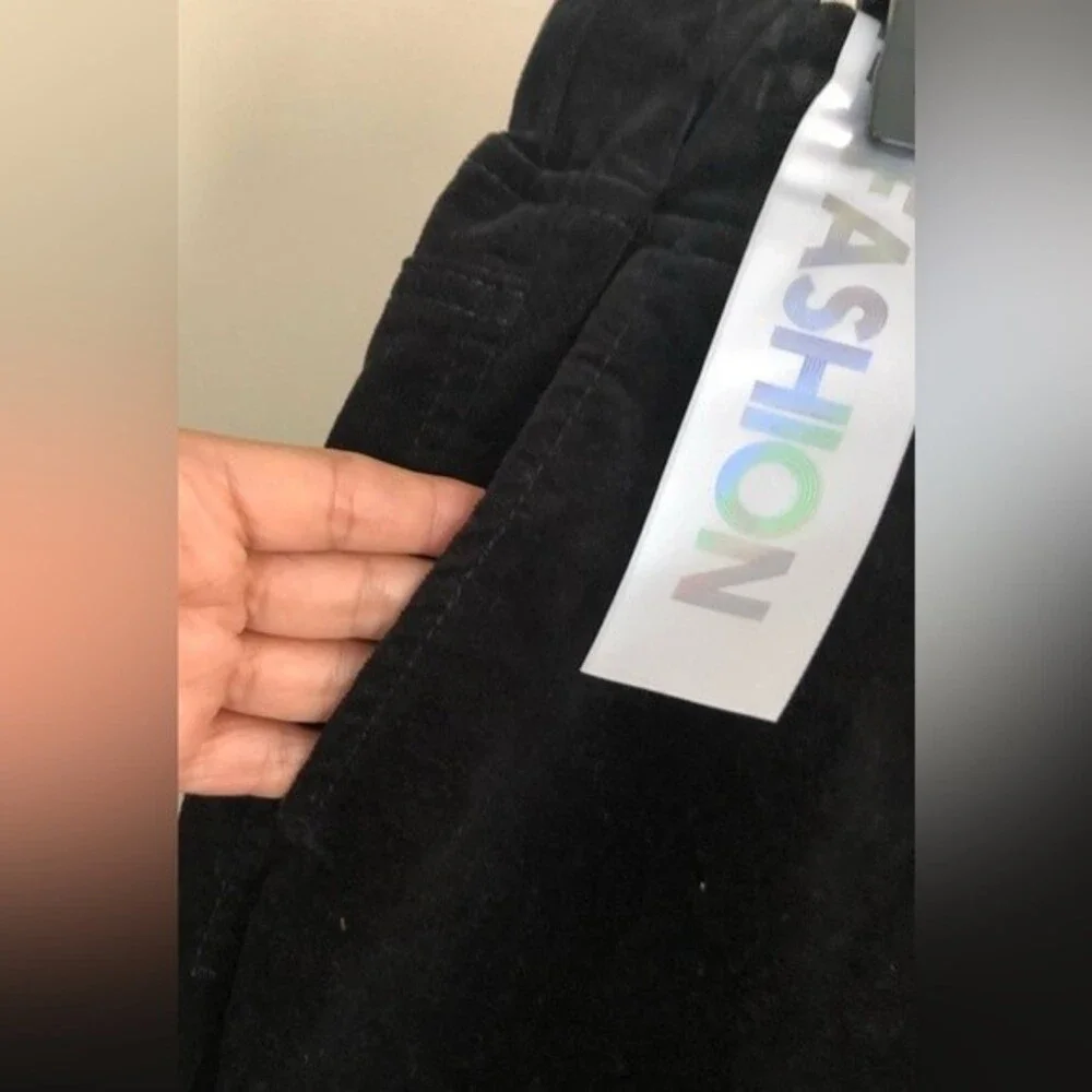 TINSELTOWN, JUNIOR'S VELVET BLACK DRAWSTRING JOGGER PANTS SIZE M HIGH RISE